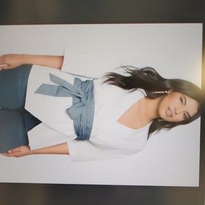 Eloquii Kimono top with Chambray Corset